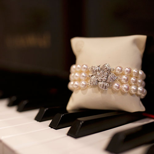 Diamond Flower Triple Row Cultured Pearl Bracelet