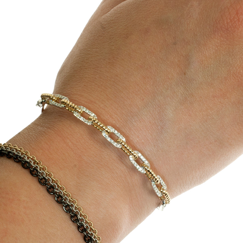 Chain-link diamond two tone hinged bracelet