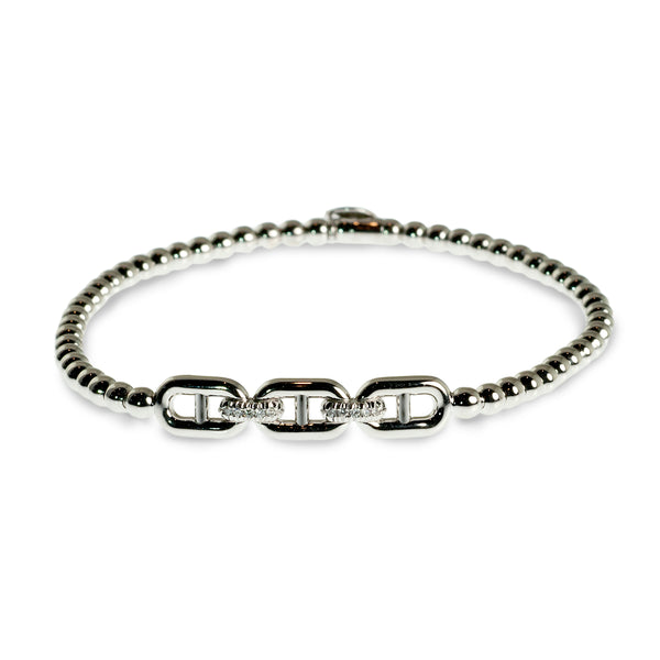 Chain-link diamond set beaded stretchy bracelet