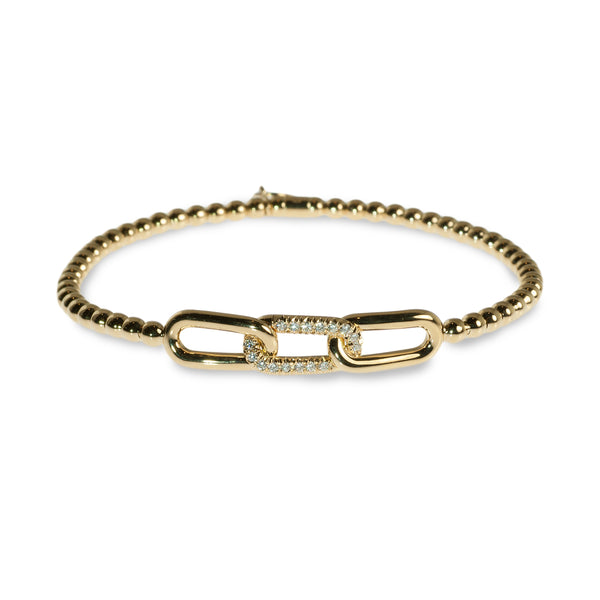Chain-link diamond pave beaded stretchy bracelet