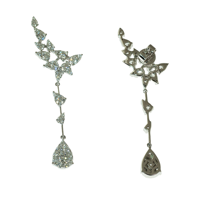 Wing design top delicate drop diamond earrings