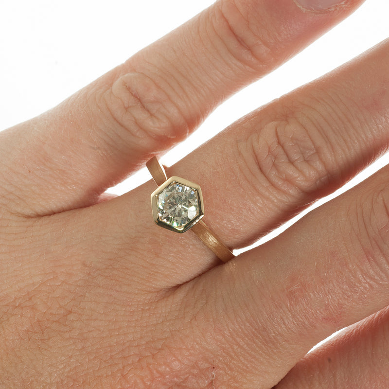 Hexagonal bezel set diamond engagement ring