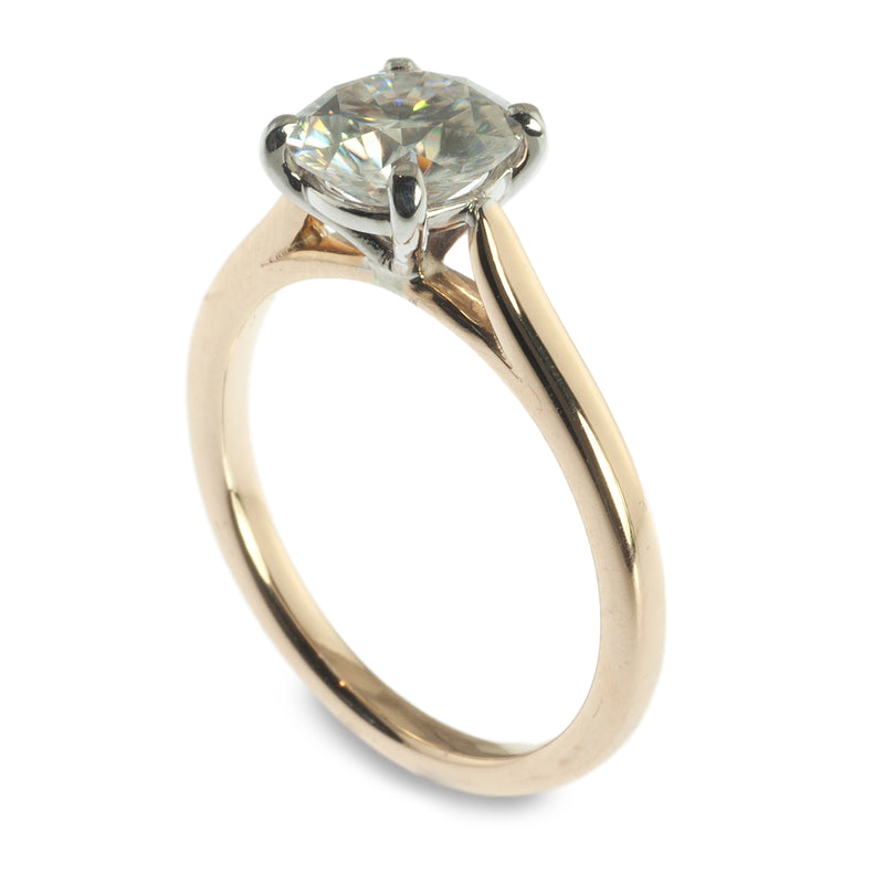 Two tone Moissanite solitaire engagement ring