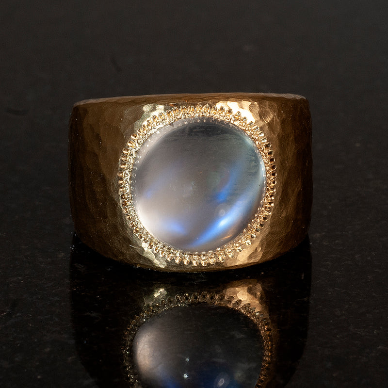 Moonstone hammered chunky band ring