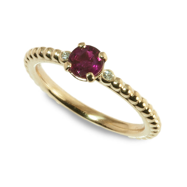 Ruby and diamond beaded stacking ring