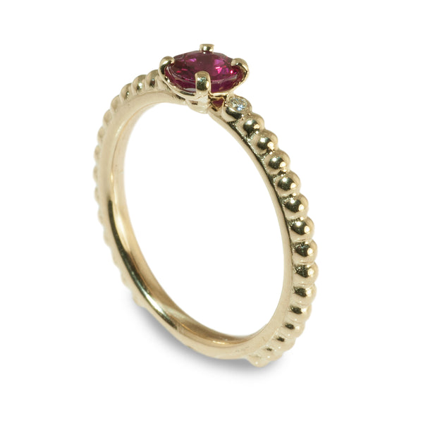 Ruby and diamond beaded stacking ring