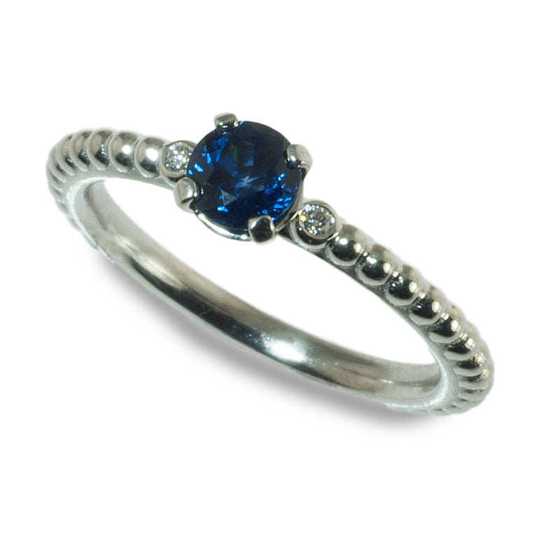 Sapphire and diamond beaded stacking ring