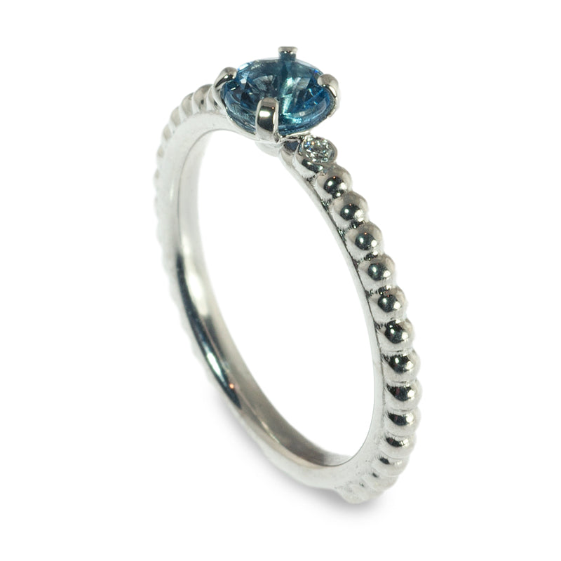 Aqua and diamond beaded stacking ring