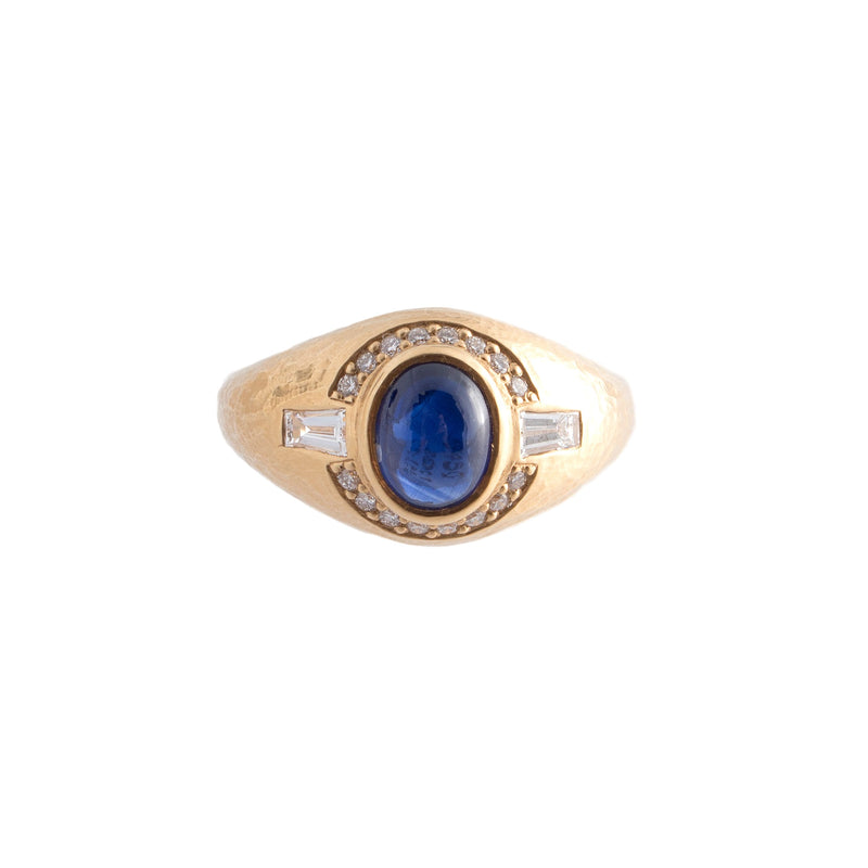 Art Deco 3.52 CTW Sapphire Cabochon Diamond 18 Karat White Gold Halo Ring |  Wilson's Estate Jewelry