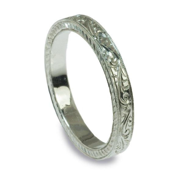 Hand engraved vintage style wedding ring