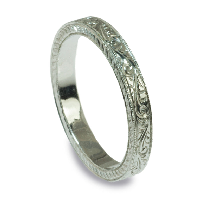 Hand engraved vintage style wedding ring