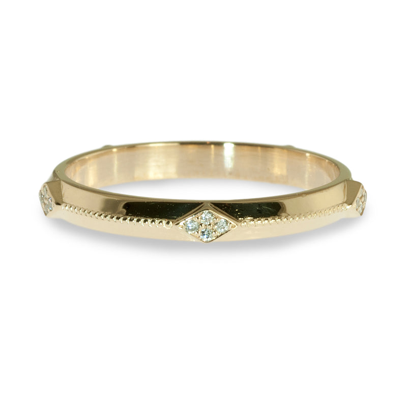 Beveled milgrain diamond band ring