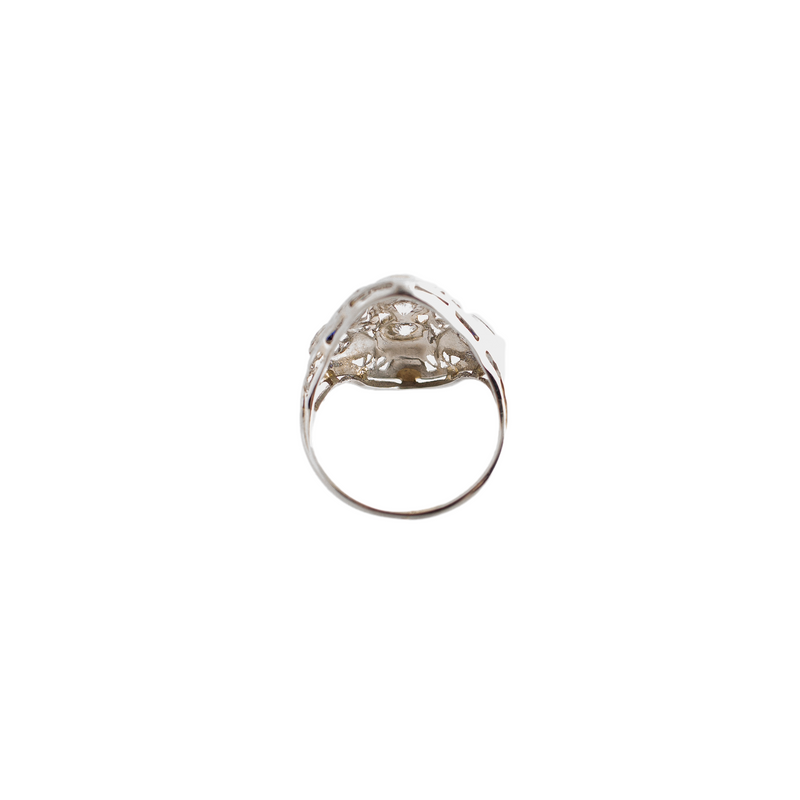 Filigree Diamond and Synthetic Sapphire Domed Ring